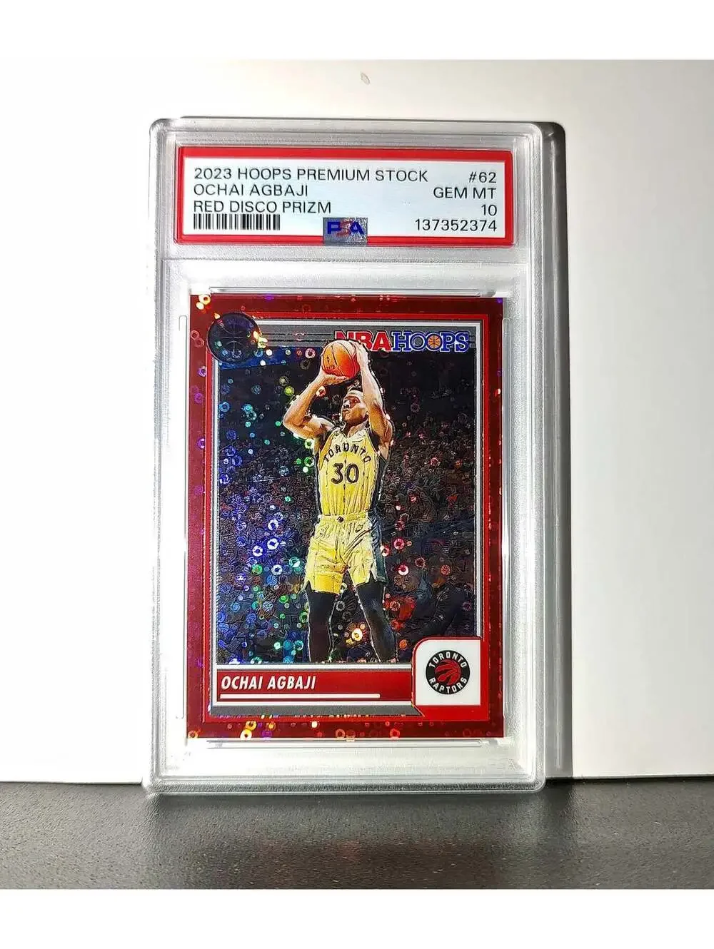 Ochai Agbaji 2023 Panini Hoops Premium #62 30/149 Red Disco Prizm PSA 10 Gem